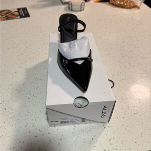 Aldo Glossy Black Pointed Mules